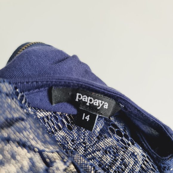 Papaya Navy Gold Floral Short Sleeve Top UK 14 Back Zip - Picture 5 of 6